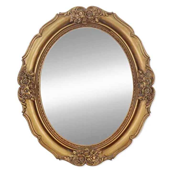 iAmoy Vintage Gold Mirror,Wall Mounted Mirror, Vintage Style Oval Mirror, 10.5 by 12.5 inches, Gold