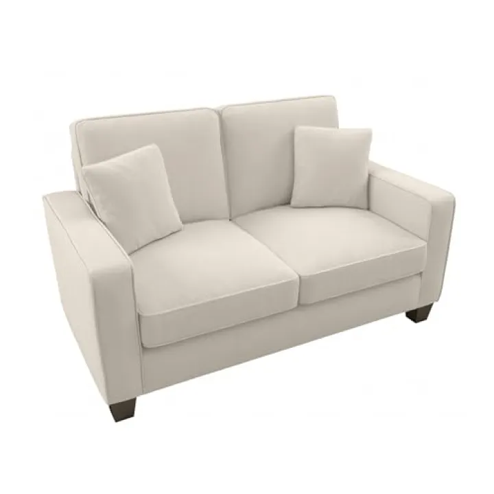 Bush Furniture 61 Inch Loveseat, Living Room Small Couch with Pet-Friendly Fabric Upholstery, Modern Two Seater Sofa, Stockton Collection, Cream Herringbone