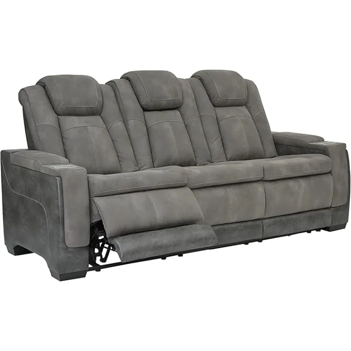 Signature Design by Ashley Next-Gen DuraPella Modern Faux Leather Power Reclining Sofa with Adjustable Headrest, Gray
