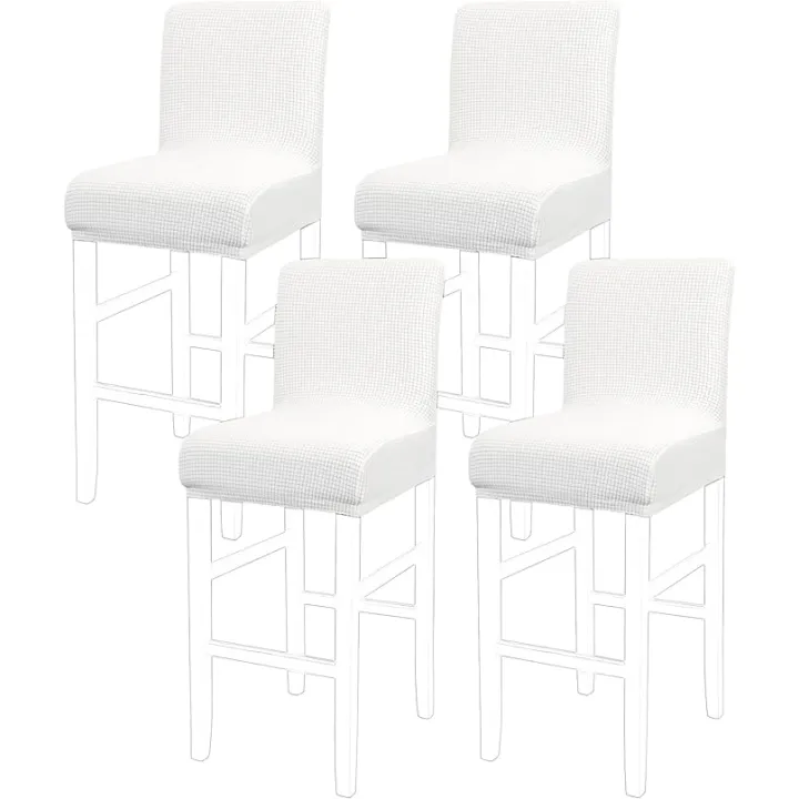 PiccoCasa Stretch Bar Stool Covers, Pub Counter Height Side Chair Covers with Square Lattice Snow White 4Pcs