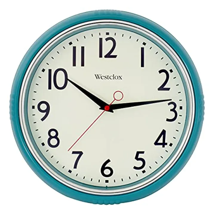 Westclox Retro Wall Clock for Kitchen, Bedroom, or Living Room – Vintage Quartz Analog Wall Clock with Chrome Bezel & Dome Glass Lens, Easy-to-Read Numbers (Teal, 12")
