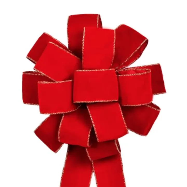 3pcs Red Velvet Ribbon Christmas Bows with Golden Wire, Handmade(26"x 12") Wired Large Ribbons, Thanksgiving/Christmas Tree Topper, Garland/Wreath, Tree Topper Decor