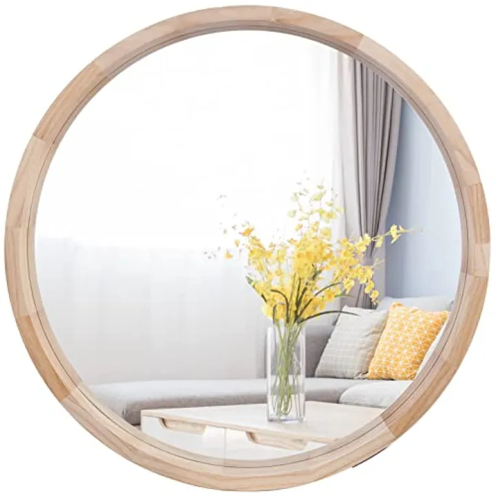 CONGUILIAO Round Mirror, 30 Inches Wood Mirror, Wall Decorative Circle, Nature Big Bathroom Large Vanity Farmhouse for Living Room Bedroom Entryway