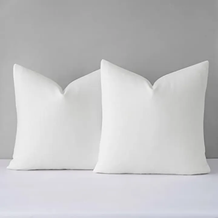 Mixhug Decorative Linen Throw Pillow Covers, Farmhouse Cushion Covers for Couch and Bed, White, 18 x 18 Inches, Set of 2