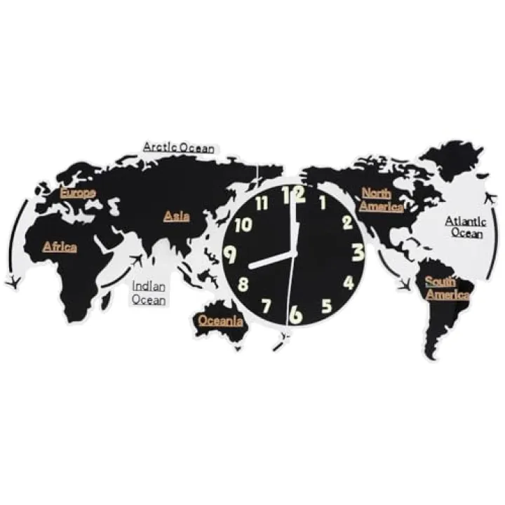 Garneck 1pc Arabic Number Clock Modern Home Clock 3D World Map Wall Decor World Map Wall Clock World Map Decal Wall Clock Map Arabic Decor Old Fashioned Sticker Office Acrylic