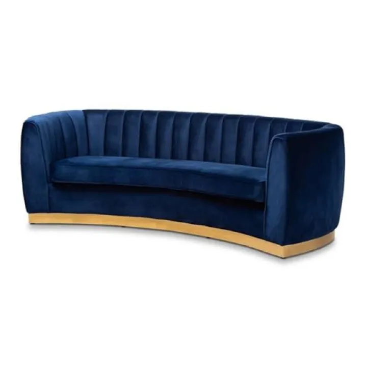 BOWERY HILL 19.3" Mid-Century Velvet Upholstered Sofa in Royal Blue/Gold