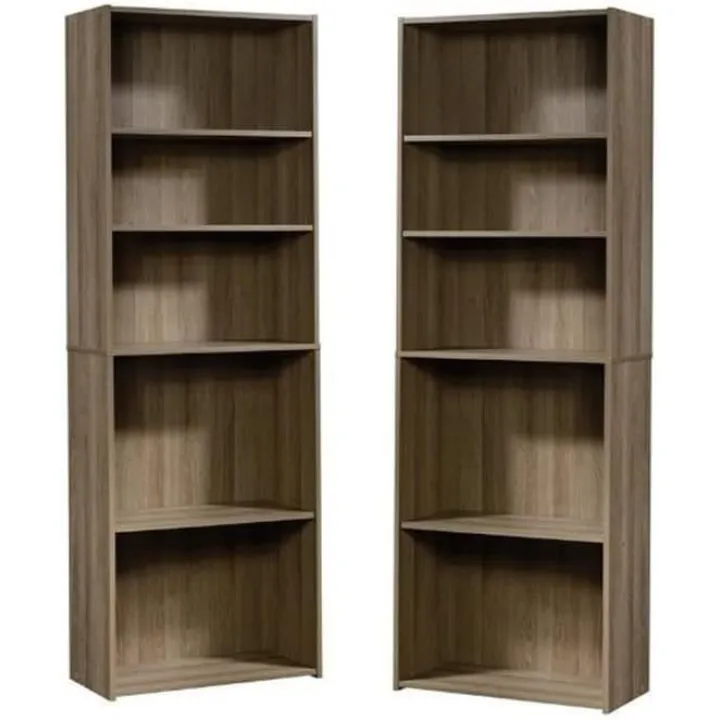Home Square 5-Shelf Engineered Wood Bookcase Set in Summer Oak (Set of 2)