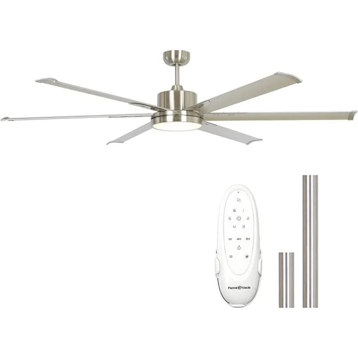 Industrial Ceiling Fans with Lights and Remote, 65 Inch Large Ceiling Fan for Living Room Bedroom, Outdoor Ceiling Fans for Patios, DC Motor Reversible 6 Blades, Ventilador de Techo, Brushed Nickel