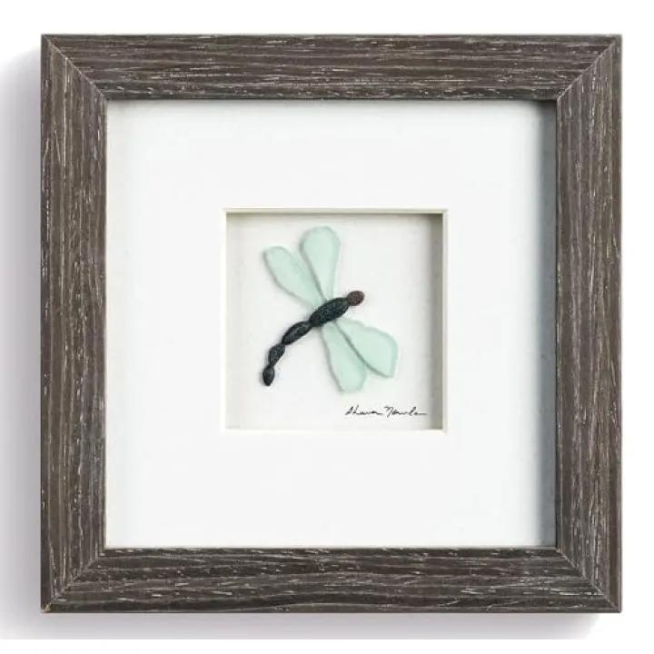 DEMDACO Sharon Nowlan Dragonflies Green and Black 6 x 6 Inch Stone and Glass Framed Tabletop or Wall Art