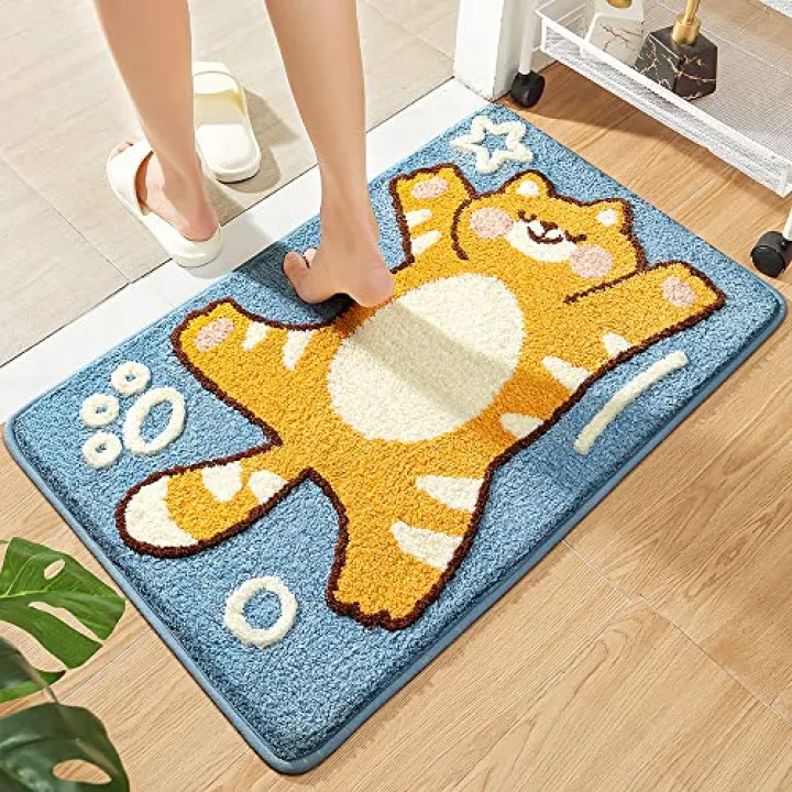 Tyrafry Bath Rug 16x24, Orange Tabby Cat, Soft Microfiber, Non-Slip, Absorbent, Machine Washable, Bathroom Mat