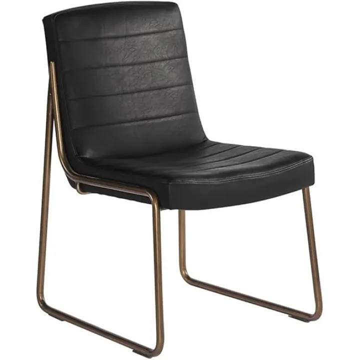 MAKLAINE 19.5" Contemporary Faux Leather Dining Chair in Black (Set of 2)