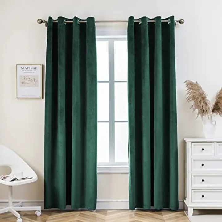 PLEASANT BOULEVARD Velvet Curtains [2 Panels] Heavy Blackout Window Drapes with Grommet, Thermal Insulated Darkening Curtains for Living Room, Bedroom, & Home Decor (52" W x 95" L, Dark Green)