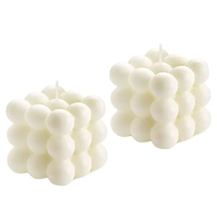 Bubble Candle, Vanilla Scented Aesthetic Bubble Cube Candle, Floating Shelves Cool Shaped Soy Candles, Home Office Danish Pastel Trendy Room Decor Aesthetic Small Decorative Candles 2PCS