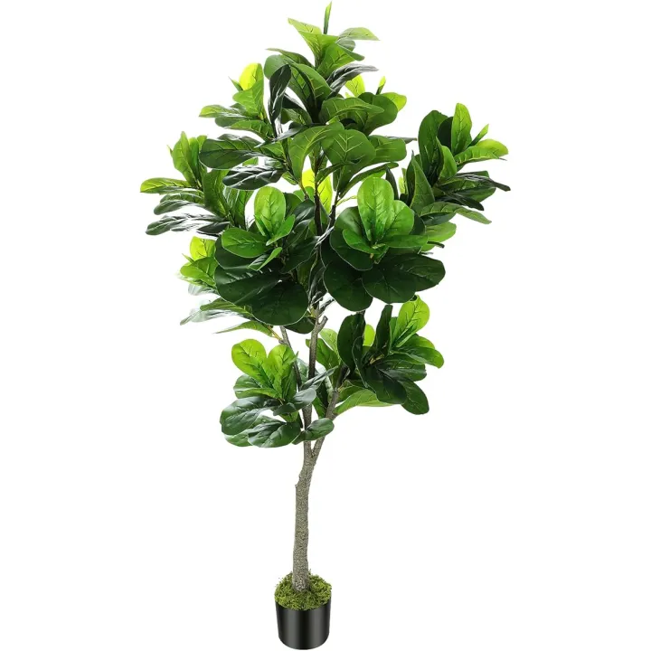 6ft Full Artificial Fiddle Leaf Fig Tree (72in) with Plastic Nursery Pot Faux Tree, Ficus Lyrata Fake Plant for Office House Farmhouse Living Room Home Decor (Indoor/Outdoor)