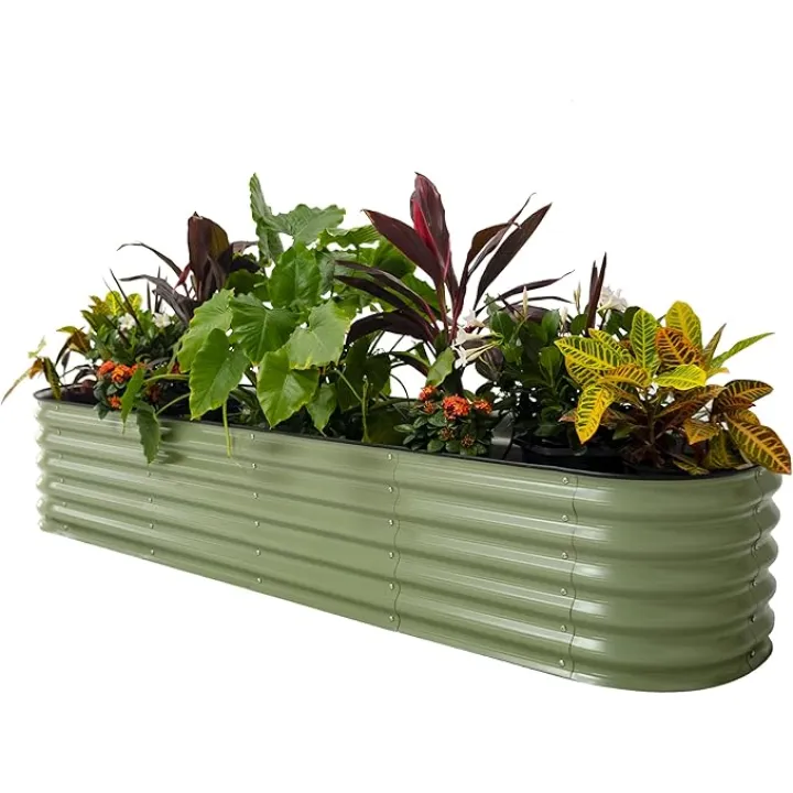 Vego garden Raised Garden Bed Kits, 17" Tall 9 in 1 8ft X 2ft Metal Raised Planter Bed for Vegetables Flowers Ground Planter Box-Olive Green