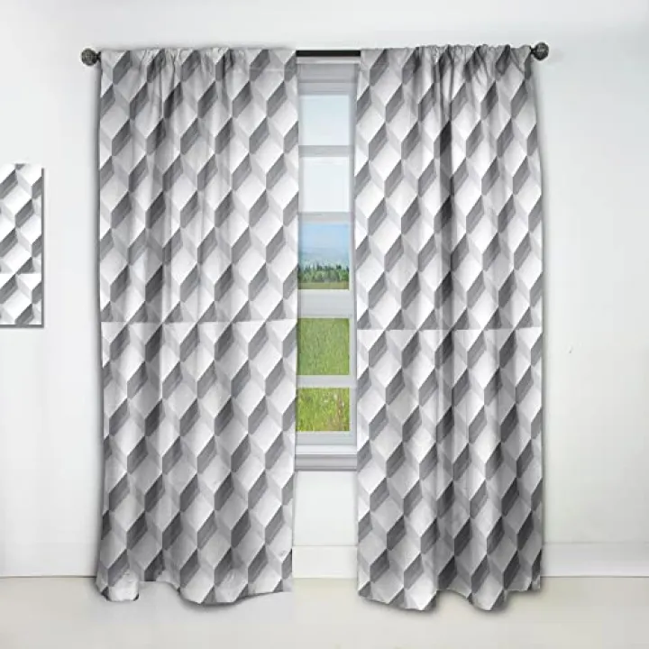 DesignQ Curtains 'White Abstract Pattern' Curtains for Bedroom, Curtains for Living Room, Curtains & Drapes - Thermal Insulated - Single Panel-52x120