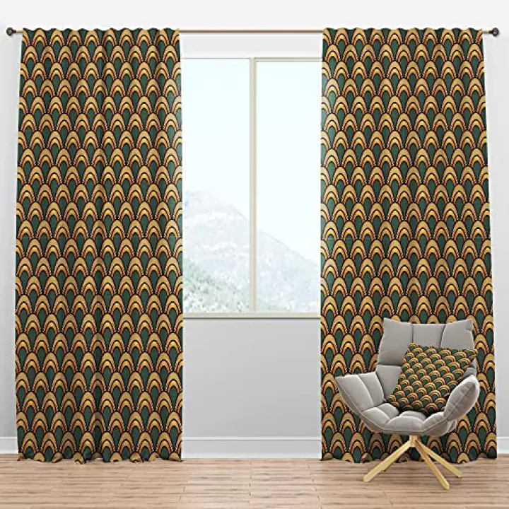 DesignQ Blackout Curtains 'Art Deco Pattern' Curtains for Bedroom, Curtains for Living Room, Curtains & Drapes - Thermal Insulated -Single Panel -52x95