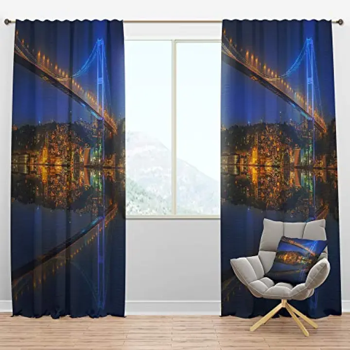 DesignQ Blackout Curtains ' Bosphorus Bridge at Night Istanbul Skyline' Curtains for Bedroom, Curtains for Living Room, Curtains & Drapes - Thermal Insulated -Single Panel -52x84