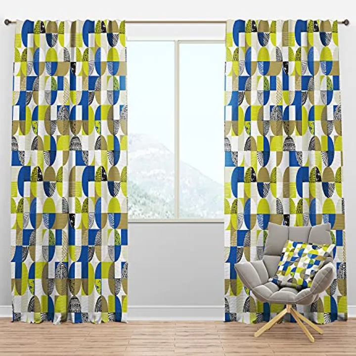 DesignQ Blackout Curtains 'Circular Retro Design I' Curtains for Bedroom, Curtains for Living Room, Curtains & Drapes - Thermal Insulated -Single Panel -52x84