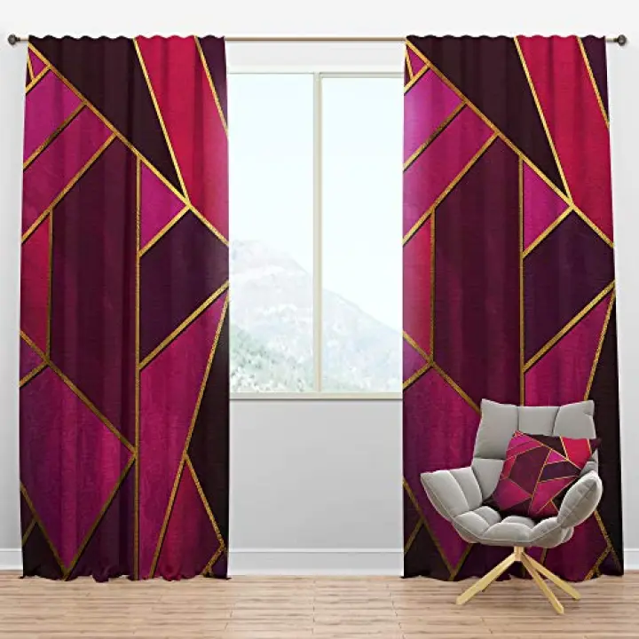 DesignQ Blackout Curtains 'Yellow trangular Geometry Over Shades of Pink' Curtains for Bedroom, Curtains for Living Room, Curtains & Drapes - Thermal Insulated -Single Panel -52x63