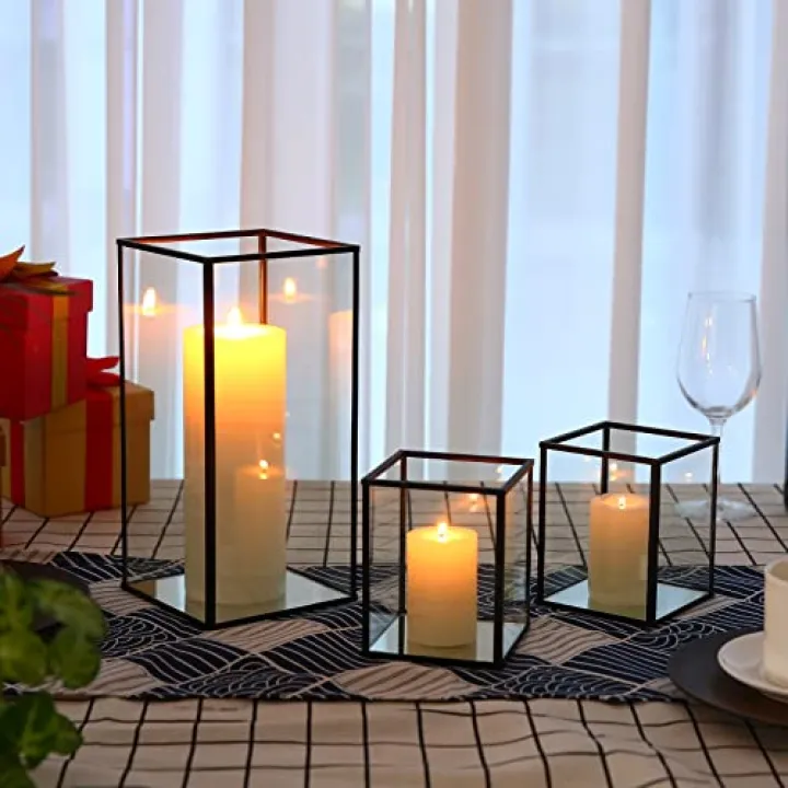 yshengood Hurricane Candle Holder Set of 3 Pcs, Black Candle Holder for Pillar Candle