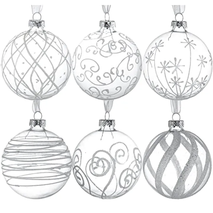 Kingrol 3.14 Inch Glass Ball Ornaments, Set of 6, Christmas Tree Decoration Balls, Fillable Ornaments for DIY Craft Projects, Christmas, Wedding, Party, Home Decor