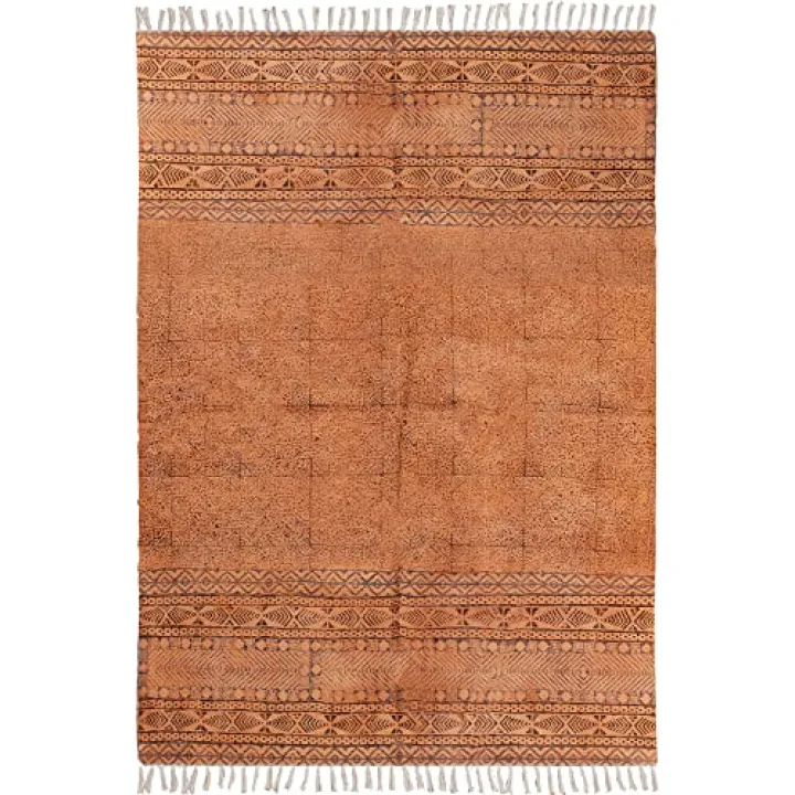 CASAVANI Collection Runner Rug - 3x20 Ft Bronze Cotton Dhurrie Abstract Kilim Rug Indoor Outdoor Use Carpet Flatweave Rug High Traffic Area in Bedroom Bedside Runner Kitchen Hallway & Stair