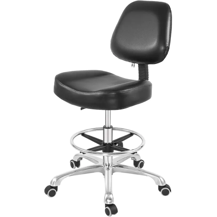 Drafting Chair Tall Office Stool with Wheels,Heavy Duty Shop Stool Chair for Studio,Workshop,Office, Home Office (Black, Classic with Footrest)