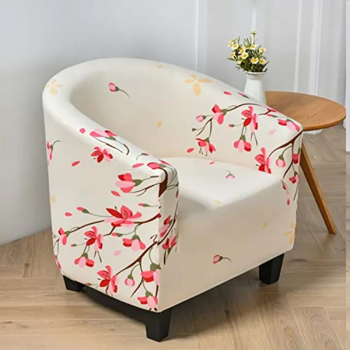 High Stretch Armchair Slipcovers for Living Room,1-Piece Club Chair Slipcover Tub Chair Slipcover Jacquard Spandex Armchair Cover, Furniture Protector Sofa Cover for Club Chair,Beige(Color:White)