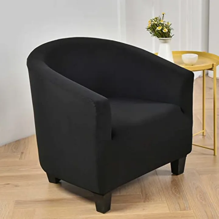 Velvet Stretch 1-Piece Club Chair Slipcover for Living Room,Removable Tub Chair Cover with Elastic Bottom,Thick Armchair Slipcovers for Dogs Perts,Furniture Protector Sofa Covers,Blue(Color:Black)