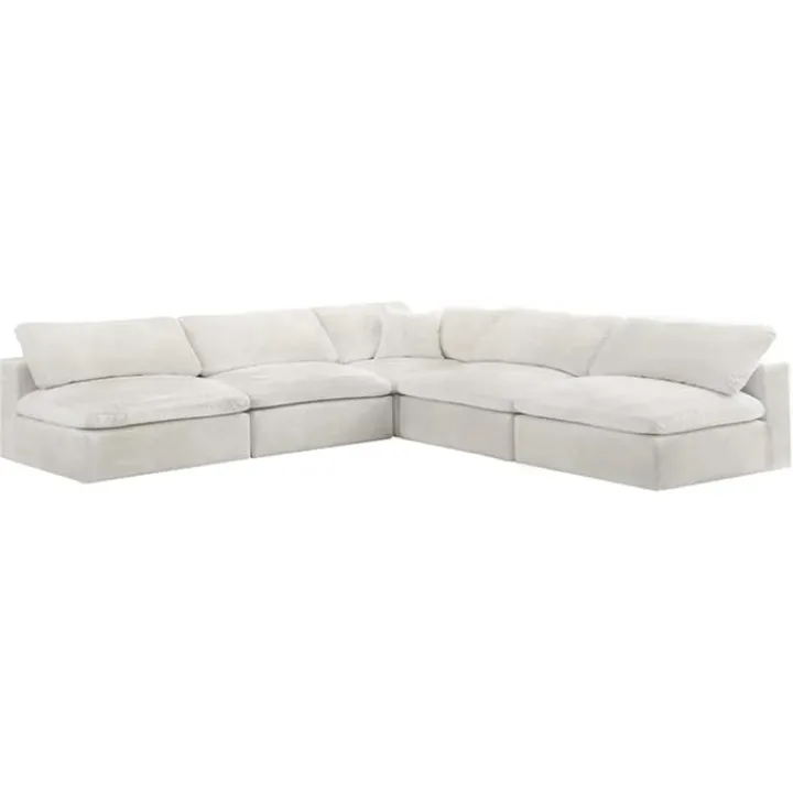 MAKLAINE Contemporary Cream Velvet Down Filled Modular Sectional Sofa