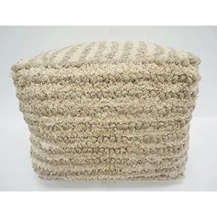 Home&Manor Wool Cotton 18" Pouf Ottoman