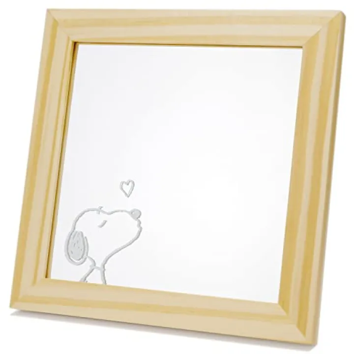 ティーズファクトリー(T'S Factory) Snoopy SN-5537441KS Tabletop, 7.1 inches (18 cm), Square Wood Mirror, Wood, Wall Hanging, Multi-Purpose, Kiss
