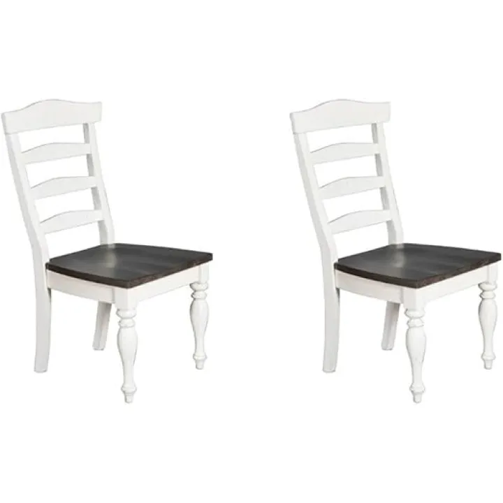 Pemberly Row 41" Wood Dining Room Ladderback Chair with Wood Legs for Kitchen, Modern Restaurant Chairs in Off White and Dark Brown