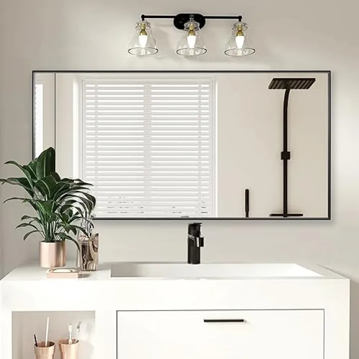 Bonverre 20x40 Inch Black Bathroom Mirror for Wall, Aluminum Frame Rectangle Rectangular Vanity Mirror, Modern Large for Bedroom, Living Room, Horizontal or Vertical