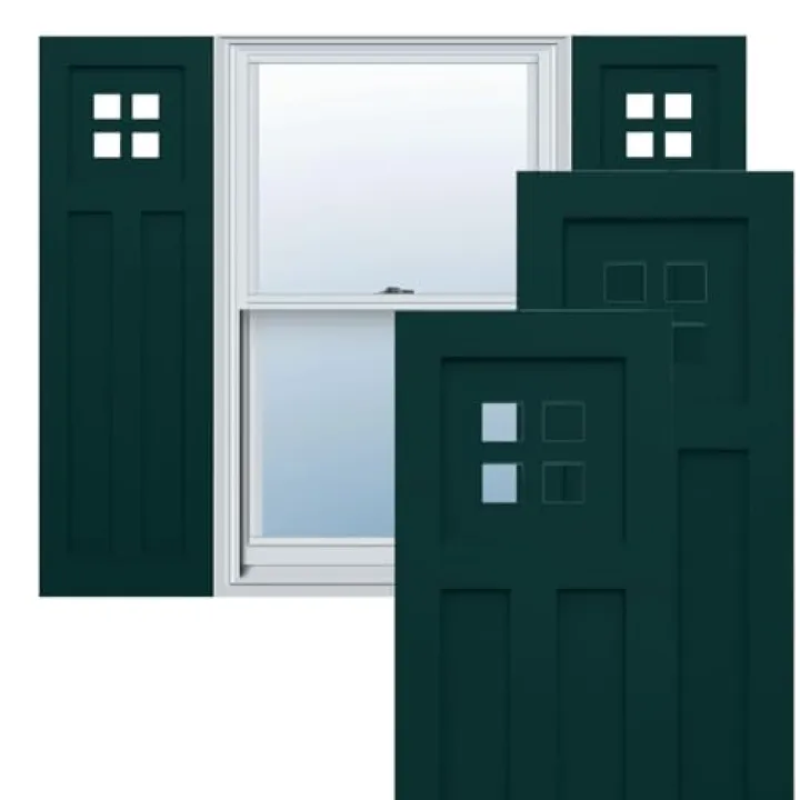 12"W x 66"H True Fit PVC San Antonio Mission Style Fixed Mount Shutters, Thermal Green (Per Pair - Hardware Not Included)