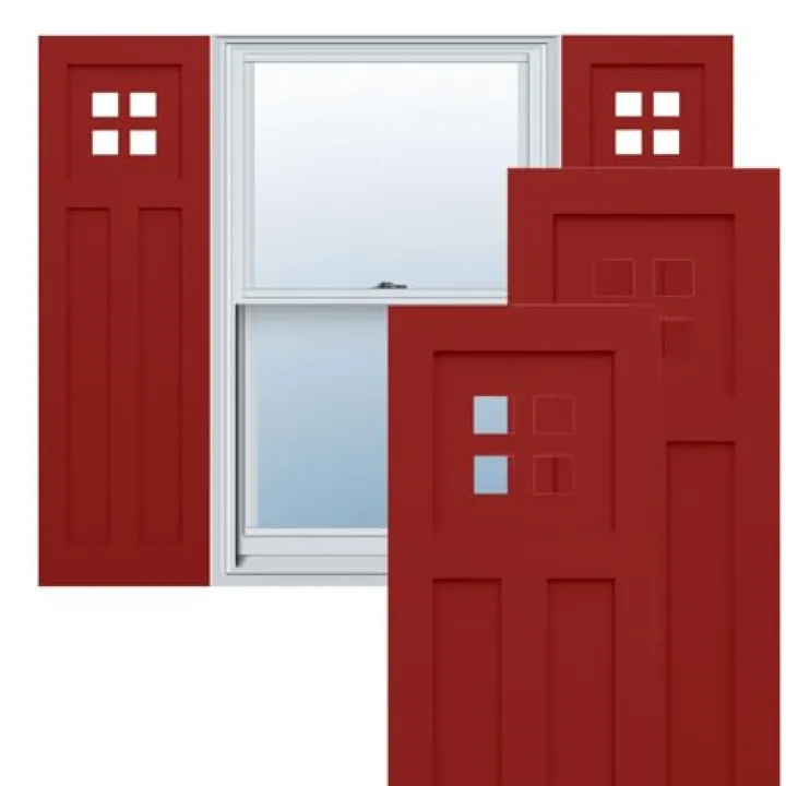 15"W x 43"H True Fit PVC San Antonio Mission Style Fixed Mount Shutters, Fire Red (Per Pair - Hardware Not Included)