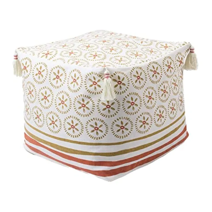 Backbayia Boho Textured Style Unstuffed Pouf Tufted Footrest Cushion with Four Tassel Zippers for Home Bedroom Living Room (Red)