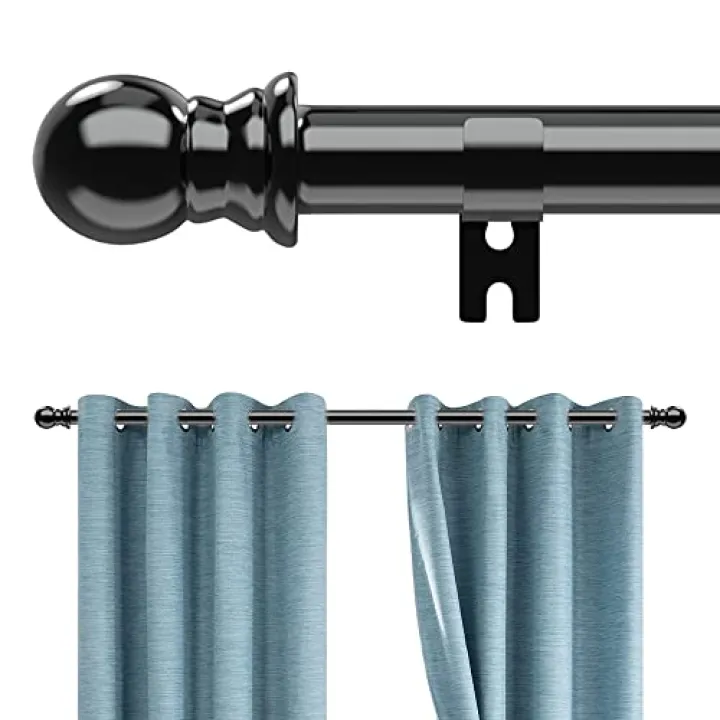 Curtain Rods for Windows 28 to 42 inch, Heavy Duty 1" Diameter Drapery Rod with Brackets, Adjustable Splicing Curtain Pole Easy Install for Bedroom, Kitchen, Black