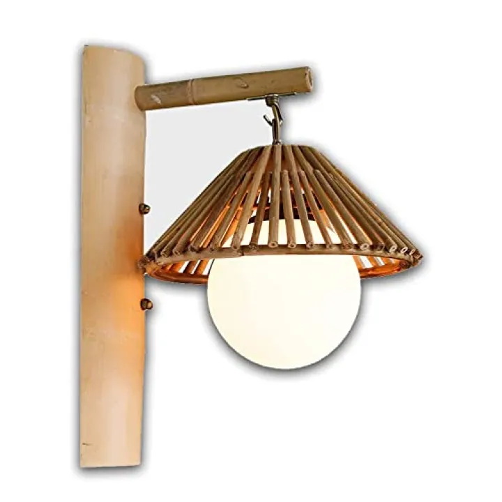 SCZWP8 Antique Glass Wall Lights Hand-Made Retro Bamboo Woven Wall Sconce Lighting is Used in Antique Wall Lamp Lighting Suitable for Bedroom Kitchen Bar Hotel