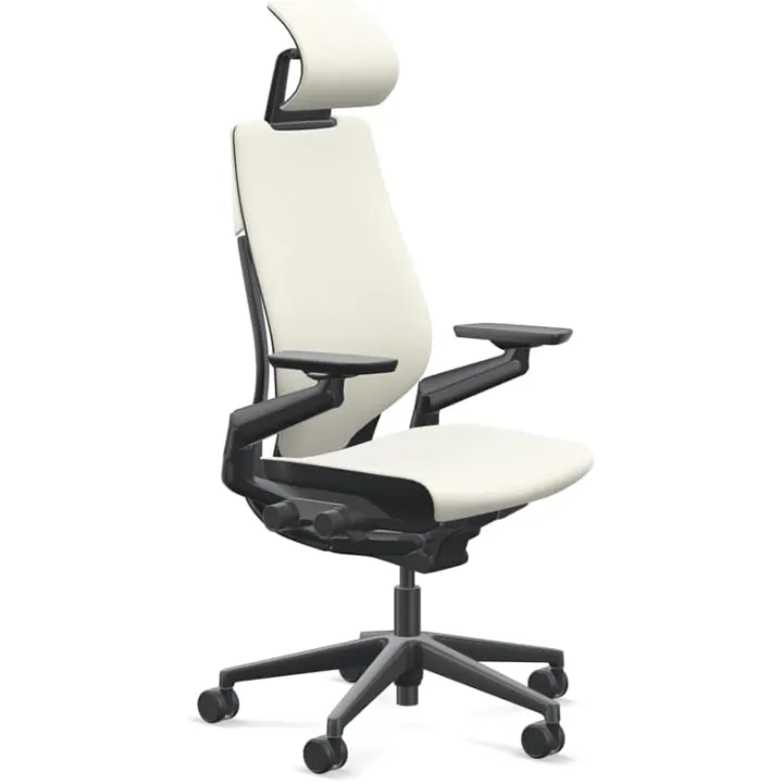 Steelcase Gesture Office Desk Chair with Headrest Plus Lumbar Support Cogent Connect Coconut 5S15 Fabric Standard Black Frame Hard Floor Casters