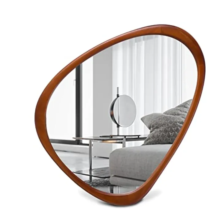 COOL2DAY Irregular Asymmetrical Wood Wall Frame Mirror, Abstract Decorative Odd Shaped Mirror for Living Room, Bedroom, Entryway, Bathroom Home Decor (18" x 22")