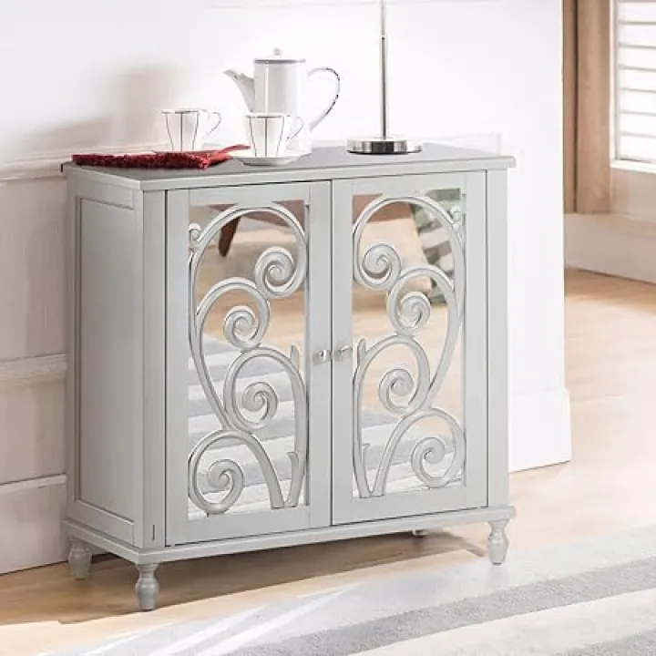 Sophia & William Accent Storage Cabinet with Mirrored Doors, Sideboard Buffet Cabinet with Adjustable Shelves for Living Room Dining Room