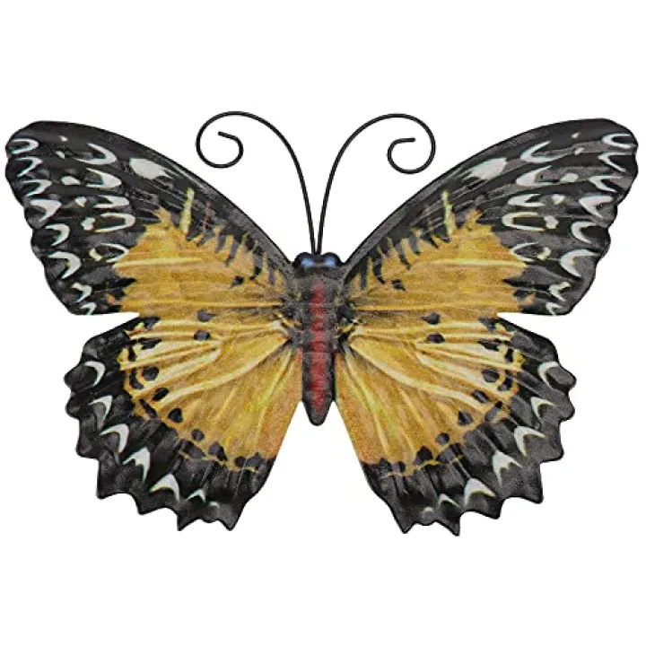 ULTNICE Yellow Iron Butterfly Wall Decor: Metal Butterflies Wall Art for Home and Garden, Indoor Outdoor Hanging Ornament 7.48X5.11 Inch