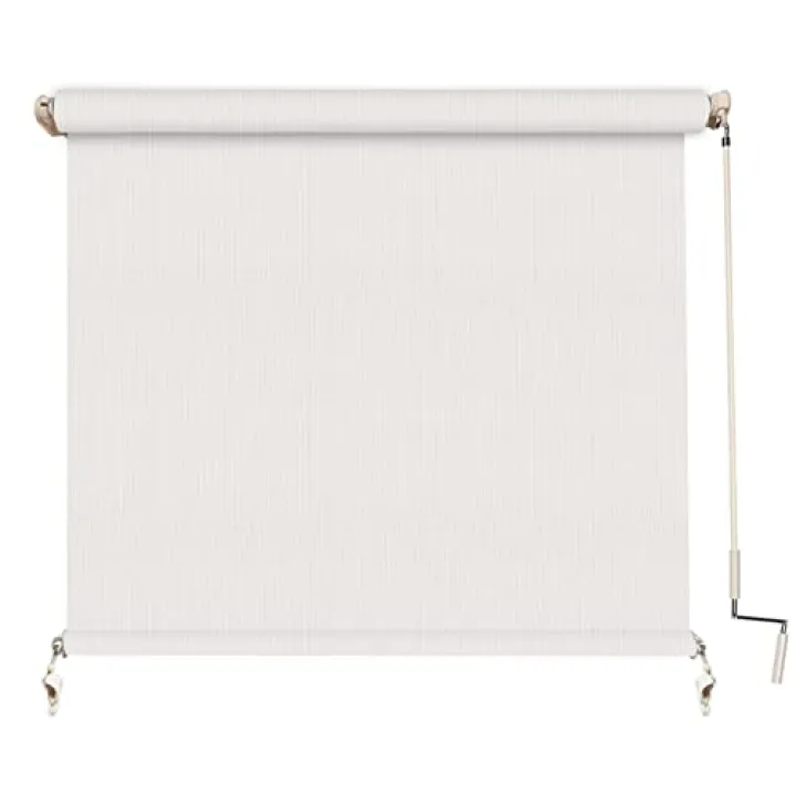 LETAU Cordless Outdoor Roller Shades, 8 Years Available for Outdoor, Cordless UV Protection Window Blinds, White