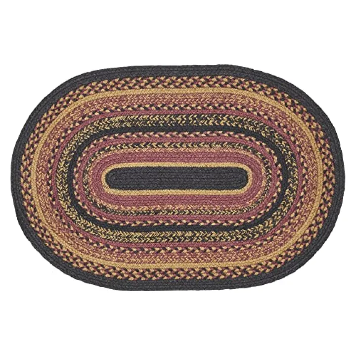 VHC Brands Heritage Farms, Braided Jute Rug, Non-Skid Pad, Door Mat, Oval, Red Black Tan. 20x31