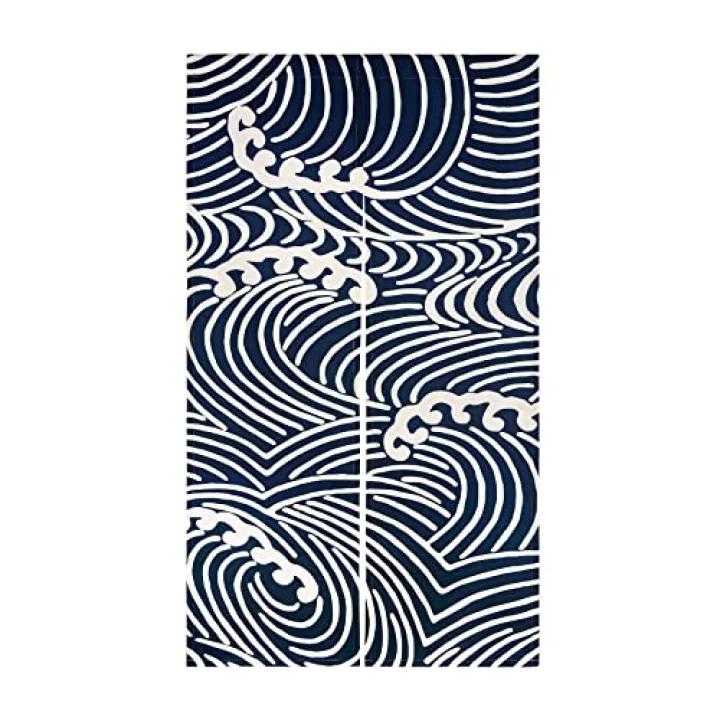 LIGICKY Japanese Noren Doorway Curtain Tranditional Wave Printed Window Treatment Door Tapestry for Home Restaurant Decoration 33.5" Width x 59" Long, Blue and White