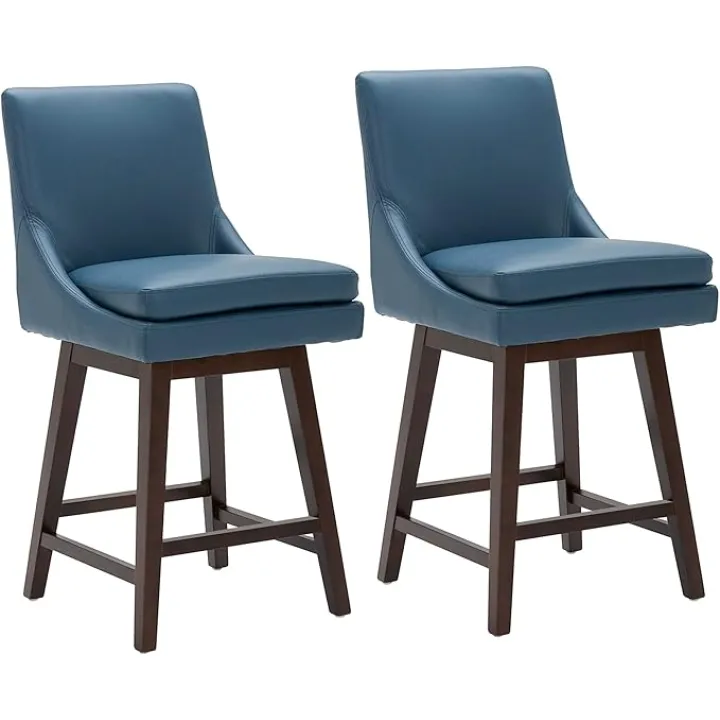 CHITA Counter Height Swivel Bar Stools with Back Set of 2, FSC Certified Upholstered Faux Leather Swivel Barstool, 26.8" H Seat Height, PU Leather in Creamy Gray