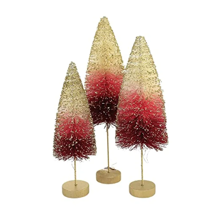 Bethany Lowe Red and Cream Bottle Brush Trees Set of 3