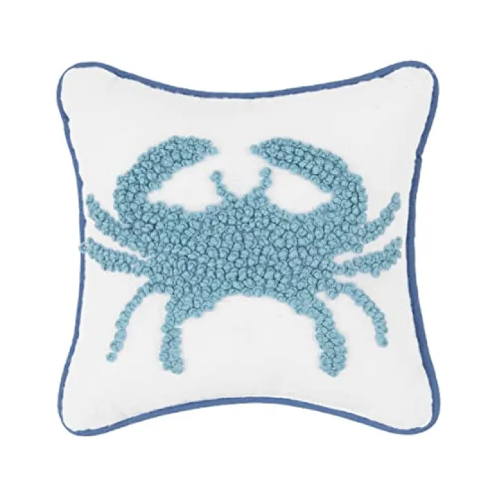 C&F Home Blue Crab French Knot Small Petite Mini Hooked Accent Pillow 8" x 8" Summer Coastal Nautical Ocean Beach House Home Living Room Sofa Couch Chair Bed Bedroom Decor Decoration 8" x 8" Blue
